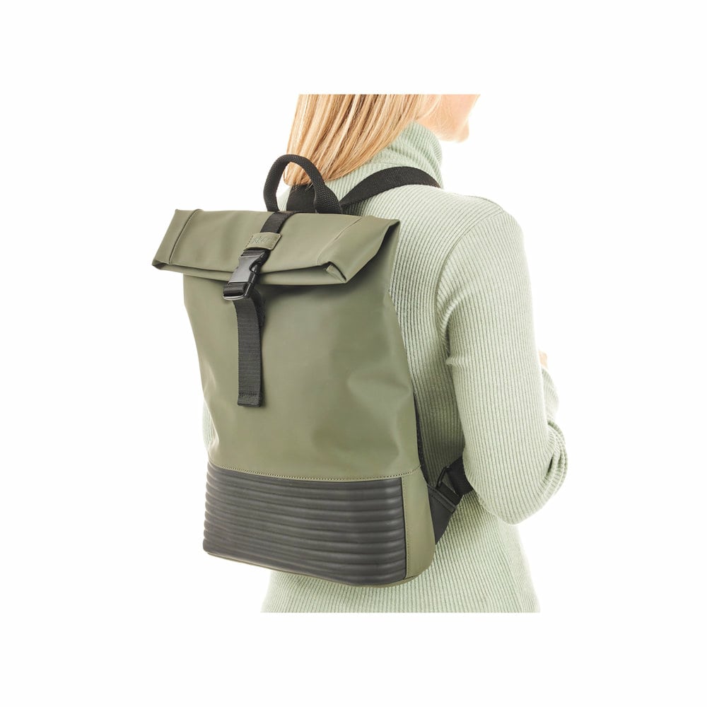 Rieker Rucksack H1426-52 in Grün mit Innenfach, mattem Finish, Reißverschluss, Handy- und Laptopfach. Getragen.