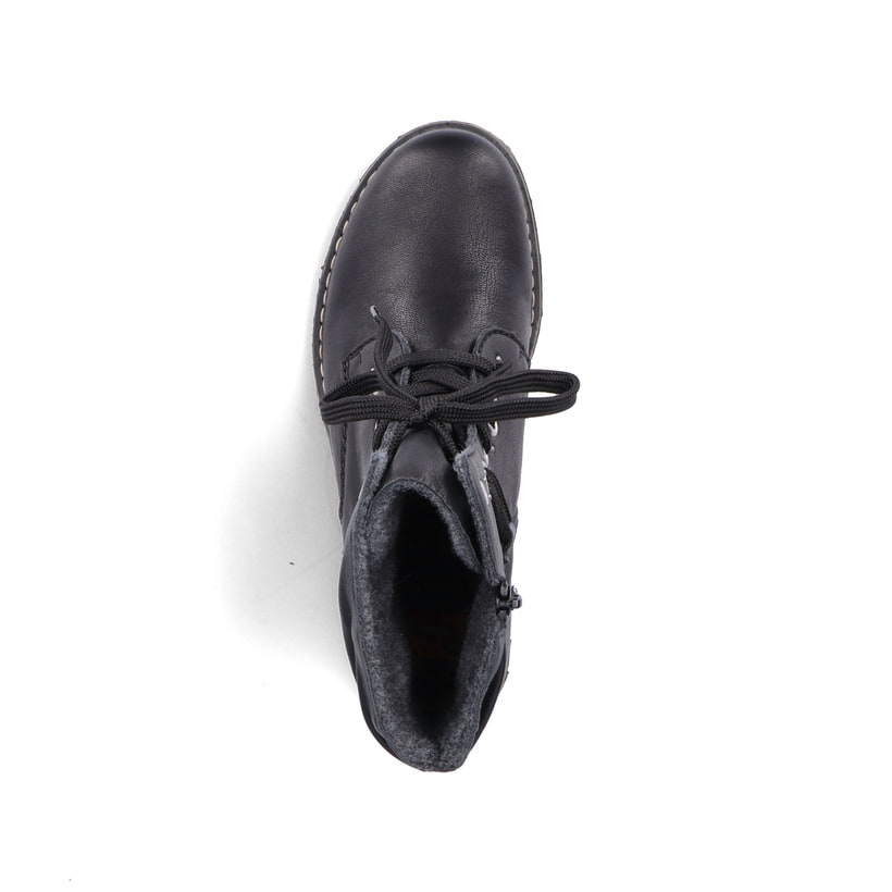 Bottes à lacets Rieker noires pour femme 71218-00 avec fermeture éclair. Chaussure vue de dessus.