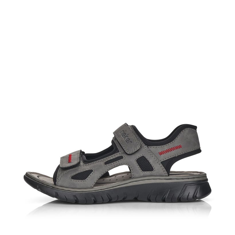 Graue Rieker Herren Trekkingsandalen 26752-42 mit einem Klettverschluss. Schuh Außenseite.