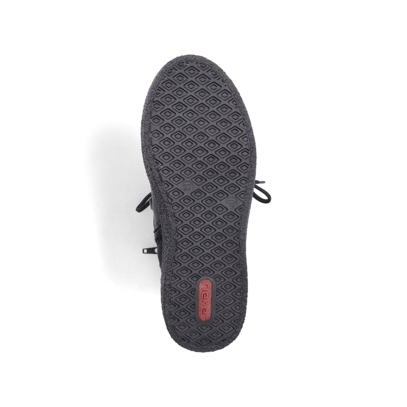 Schwarze Rieker Damen Kurzstiefel Y0051-00 aus Rauleder. Schuh Laufsohle.