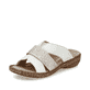 Weiße Rieker Damen Pantoletten 62897-80 in Löcheroptik. Schuh seitlich schräg.