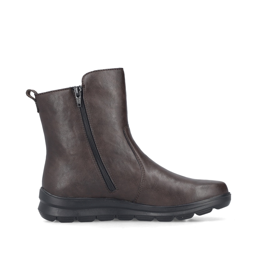 Dunkelbraune Rieker Damen Kurzstiefel Z0074-25 mit wasserabweisender TEX-Membran. Schuh Innenseite.
