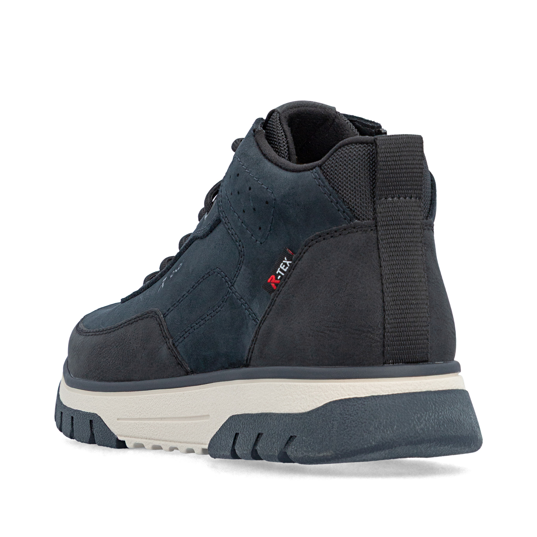 Dunkelblau-schwarze Rieker Herren Sneaker High B9303-14 aus Rauleder. Schuh von hinten.