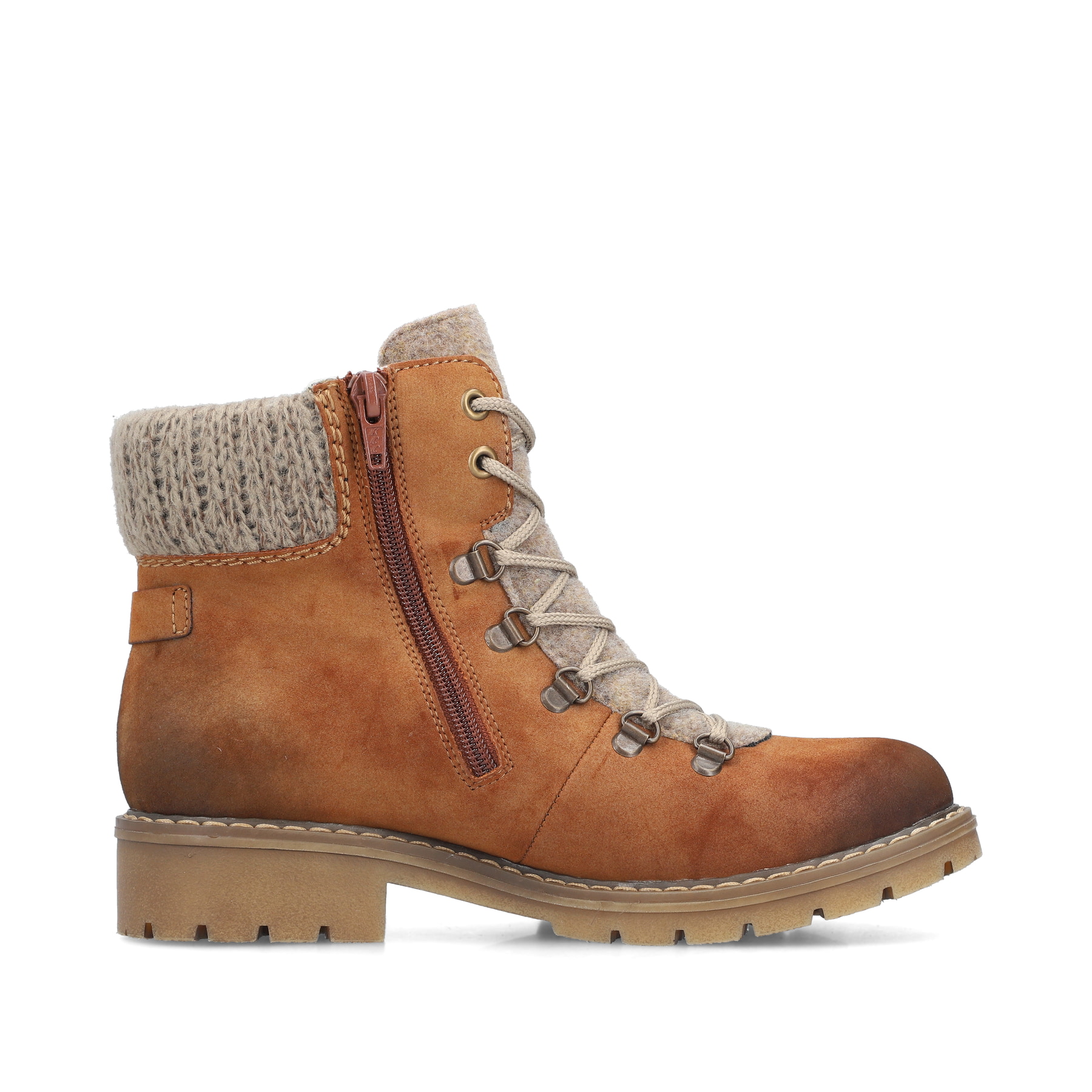 Braune Rieker Damen Schnürstiefel Y9131-24 mit wasserabweisender TEX-Membran. Schuh Innenseite.