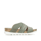 Grüngraue Rieker Damen Pantoletten 64469-52 mit groben Ziernähten. Schuh Innenseite.