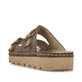 Braune Rieker Damen Pantoletten V8751-24 mit Schnallen sowie leichter Sohle. Schuh von hinten.