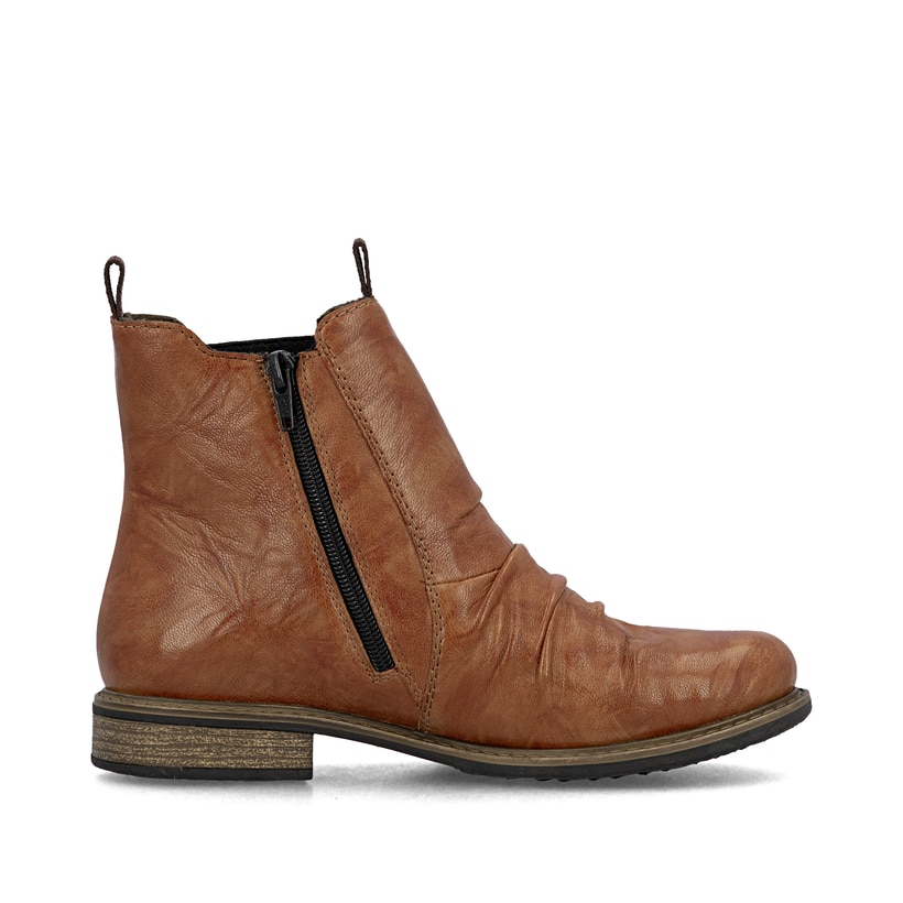 Chelsea Boots Rieker marron pour femme 74855-22 en cuir lisse. Chaussure vue de l'arrière.