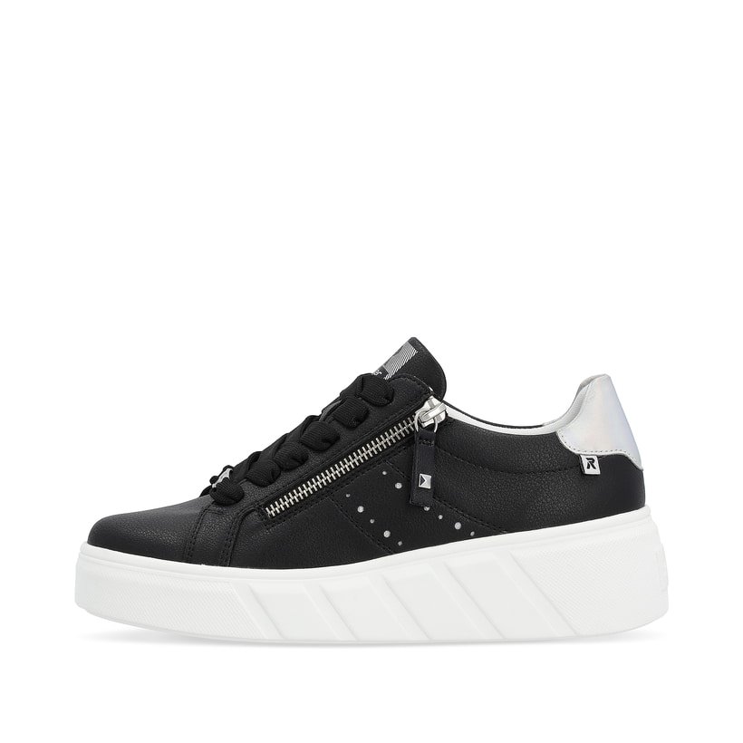 Schwarze Rieker Damen Sneaker Low W0505-00 mit einer dämpfenden Sohle. Schuh Außenseite.