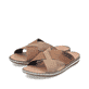 Braune Rieker Herren Pantoletten 21088-25 mit der Komfortweite G. Schuhpaar seitlich schräg.
