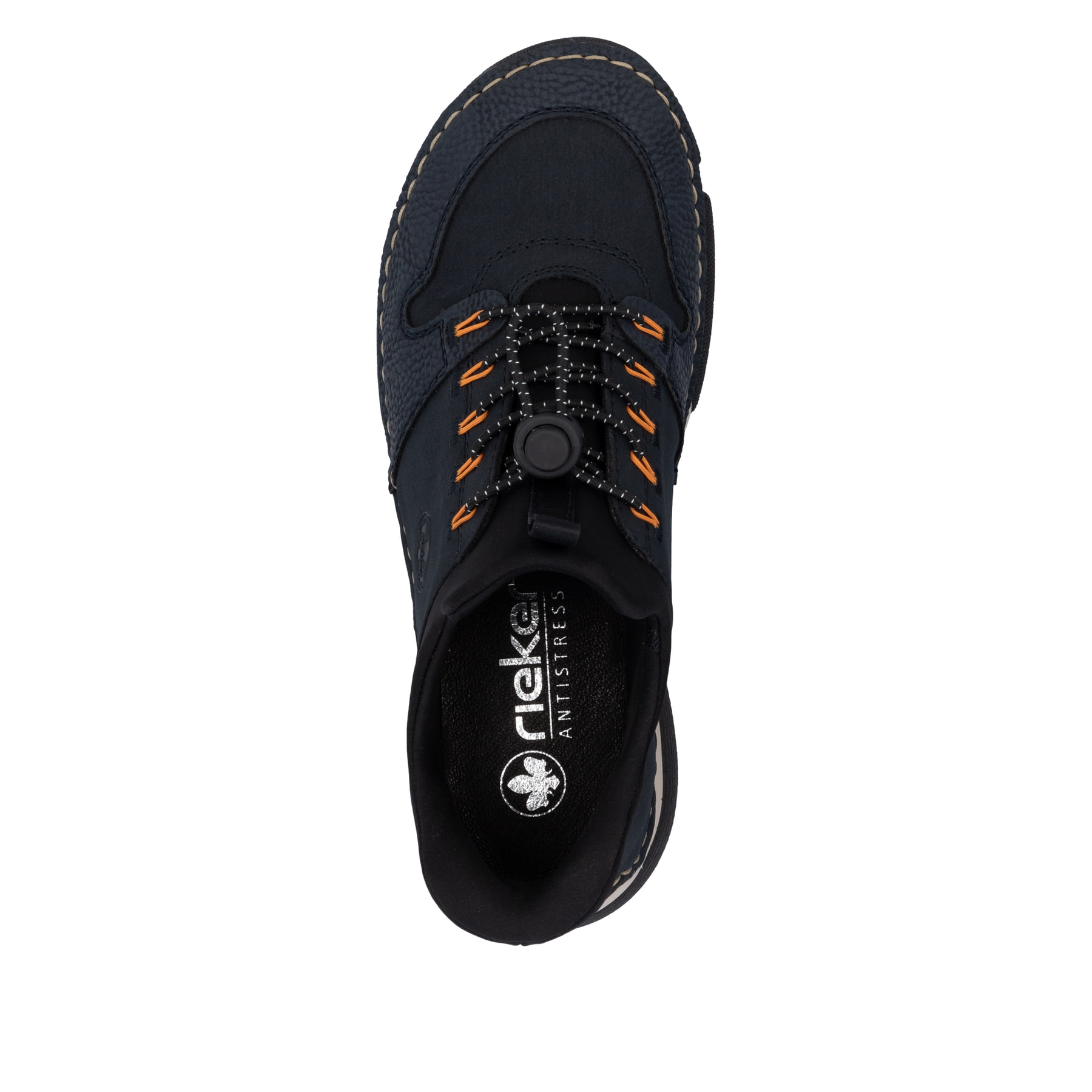 Dunkelblaue Rieker Damen Slipper 45963-14 mit easy Hineinschlüpf-Möglichkeit. Schuh Laufsohle.