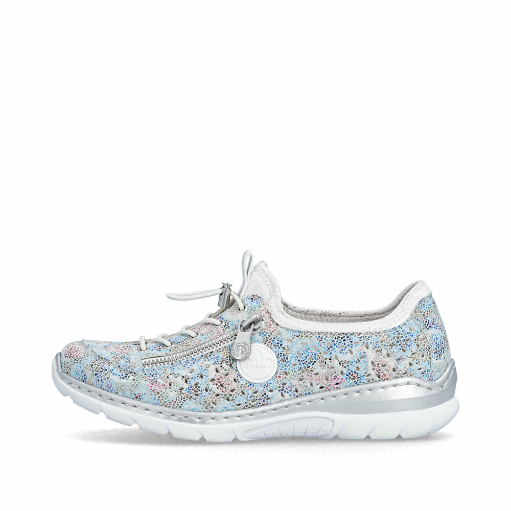 Mocassins Rieker multicolores pour femme L3252-91. Côté extérieur de la chaussure.