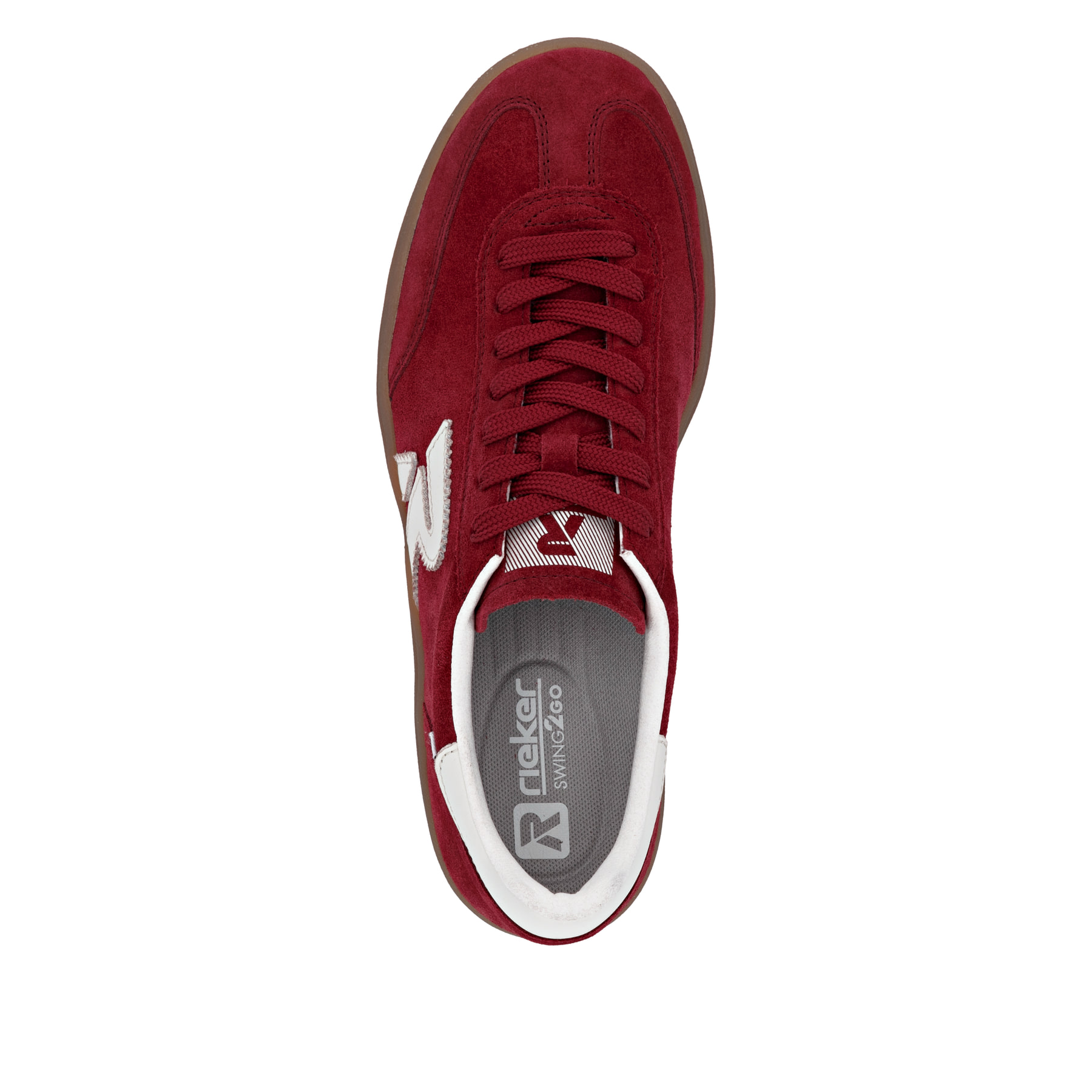 Baskets basses Rieker rouges pour femme W3700-35 avec lacets. Chaussure vue de dessus.