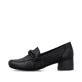 Schwarze Rieker Damen Loafer 41660-00 mit Deko-Kette sowie einem Gummizug. Schuh Außenseite.
