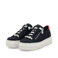 Blaue Rieker Damen Sneaker Low M1911-14 mit einem Reißverschluss. Schuhpaar seitlich schräg.