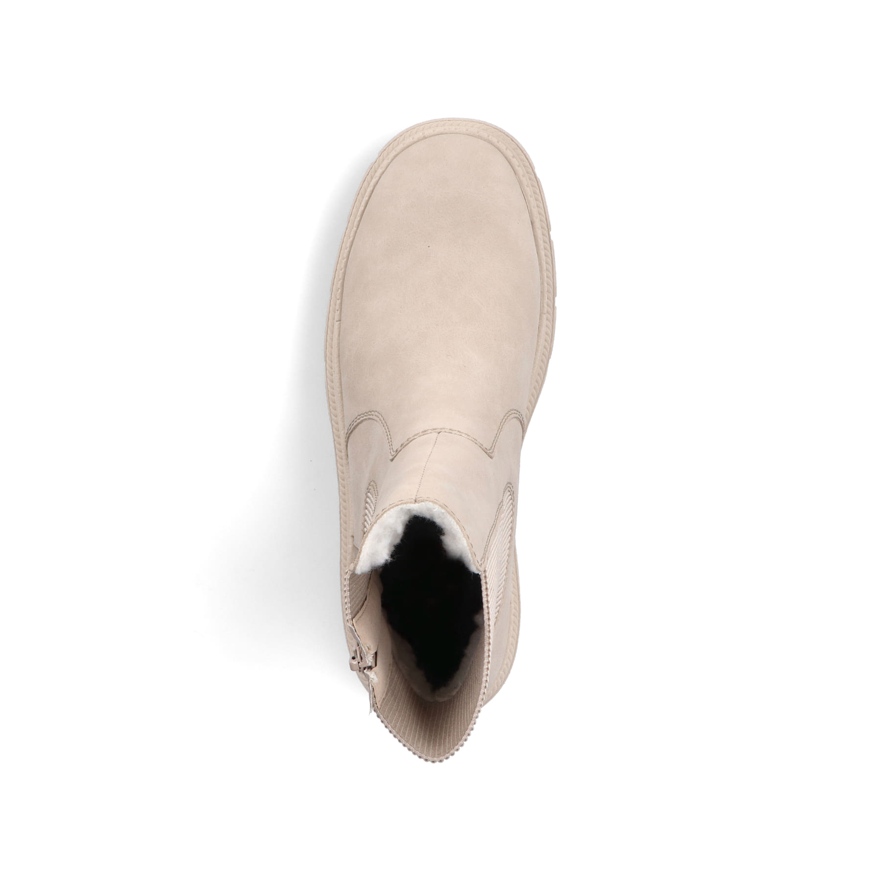 Beige Rieker Damen Chelsea Boots Y9373-62 mit Reißverschluss sowie einer Profilsohle. Schuh von oben