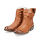 
Karamellbraune Rieker Damen Kurzstiefel Z4180-22 mit einer schockabsorbierenden Sohle. Schuhpaar schräg.