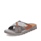 Graue Rieker Herren Pantoletten 21695-45 mit Komfortweite G sowie leichter Sohle. Schuh seitlich schräg.