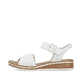 Weiße Rieker Keilsandaletten V3691-80 mit trendigen Schnalle. Schuh Außenseite.