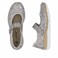 Beige Rieker Ballerinas N4299-90 mit metallischem Finish sowie Klettverschluss. Schuh von oben, liegend.