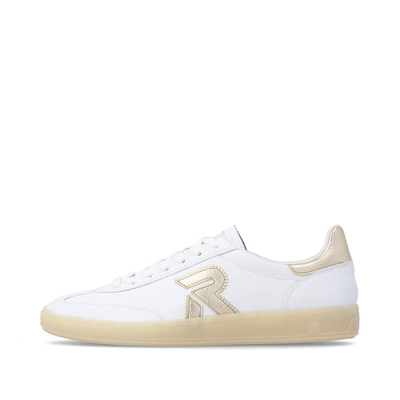 Baskets basses blanches Rieker Sport pour femmes W2200-76. Côté extérieur de la chaussure.