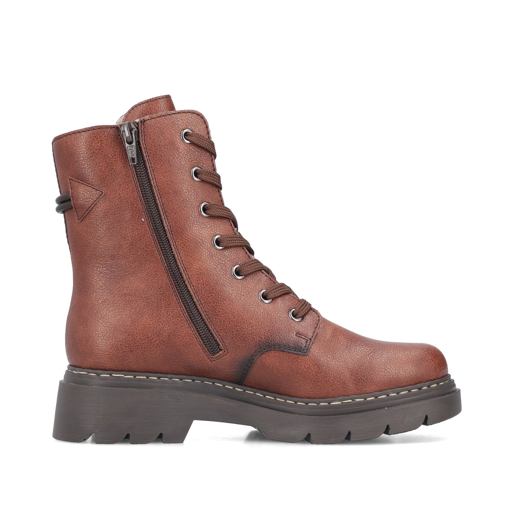 Braune Rieker Damen Biker Boots 76724-25 mit gemustertem Schaft. Schuh Innenseite.