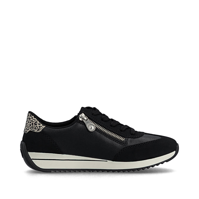 Schwarze Rieker Damen Schnürschuhe N1210-00 mit einem Reißverschluss. Schuh Innenseite.