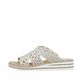Beige Rieker Damen Pantoletten V0689-63 mit Strasssteinen. Schuh Außenseite.