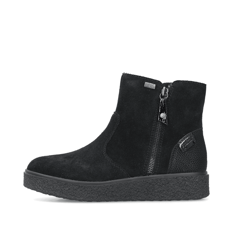 Graublaue Rieker Damen Chelsea Boots X9352-14 mit einer robusten Profilsohle. Schuh Innenseite