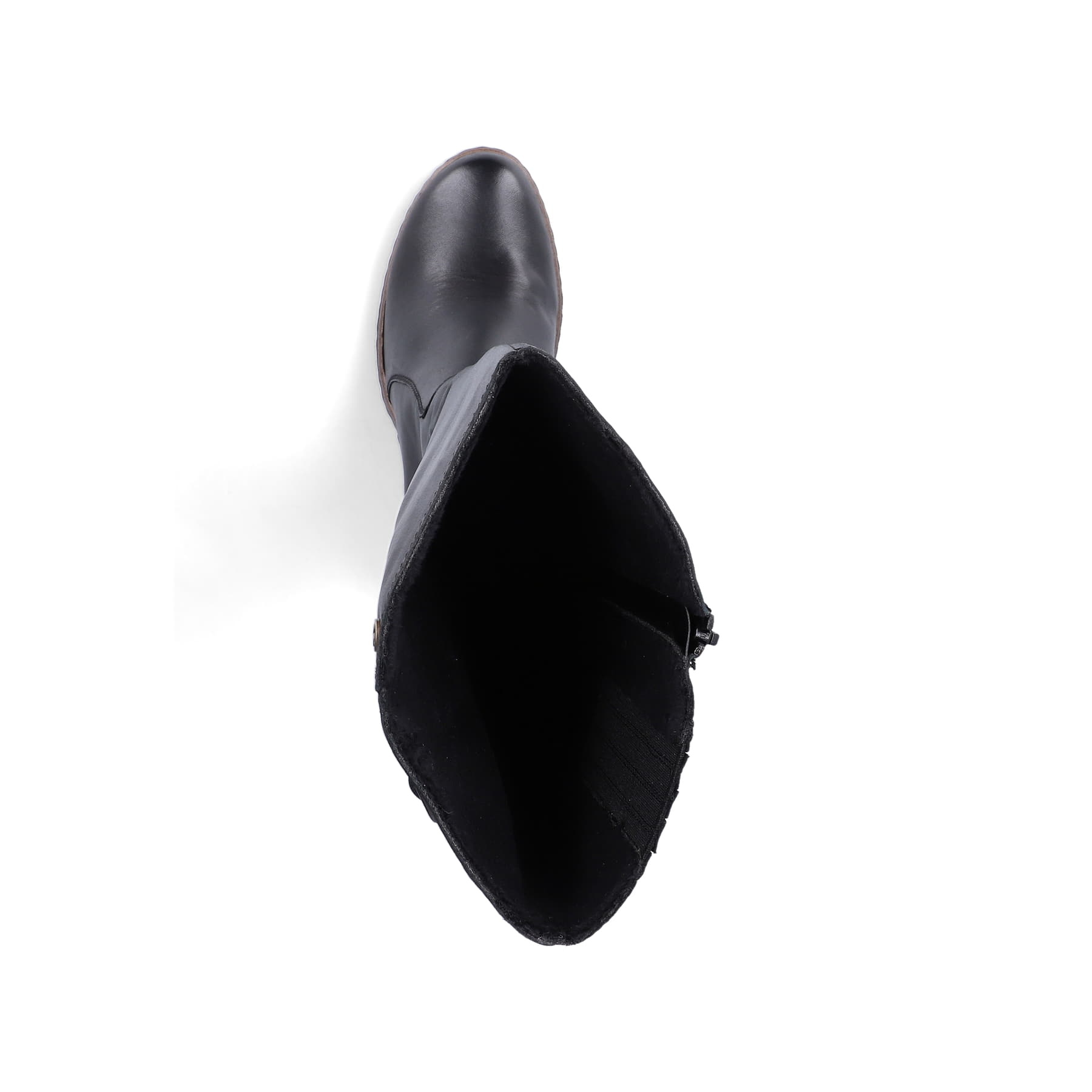 Schwarze Rieker Damen Hochschaftstiefel Y2581-00 aus Glattleder. Schuh von oben.