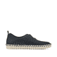 Stahlblaue Rieker Damen Slipper N1963-14 mit Elastikeinsatz sowie Löcheroptik. Schuh Außenseite gespiegelt.