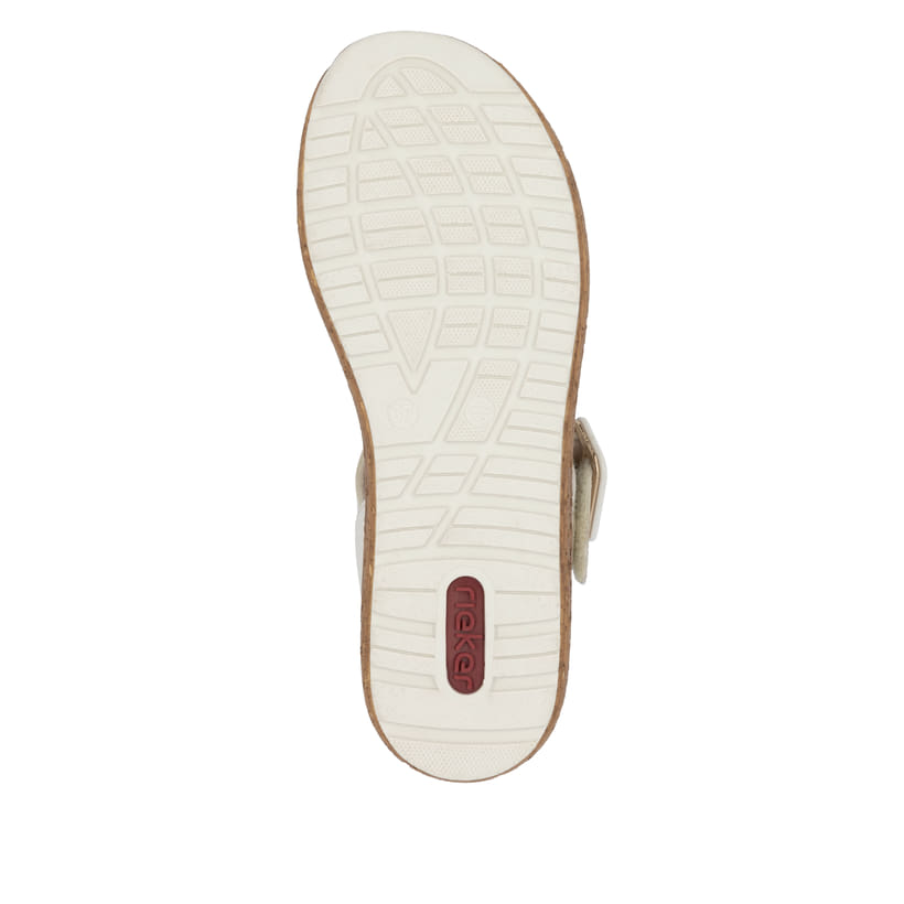 Beige Rieker Keilsandaletten 62760-60 mit trendigen Schnalle. Schuh Laufsohle.