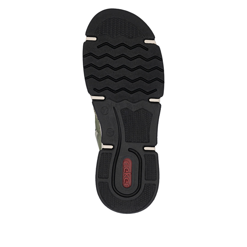 Khaki-schwarze Rieker Damen Schnürstiefel 45955-54 mit Strick-Kragen. Schuh Laufsohle.