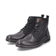 Tiefschwarze Rieker Herren Schnürstiefel F4521-46 mit einem Reißverschluss. Schuhpaar seitlich schräg.