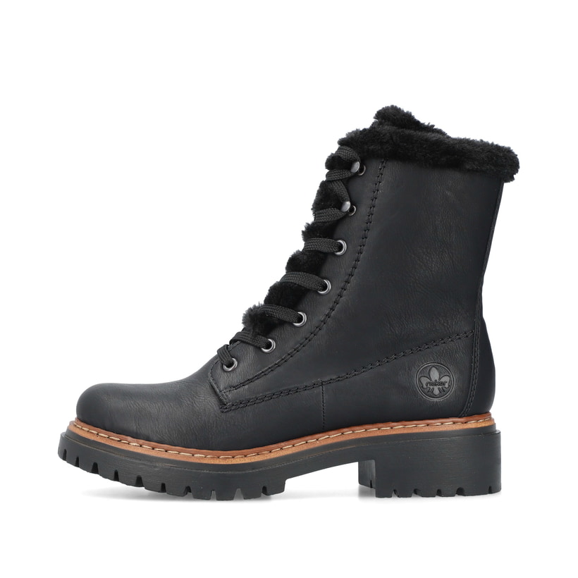 Königsblaue Rieker Damen Biker Boots 72621-14 mit Schnürung und Reißverschluss. Schuh Innenseite