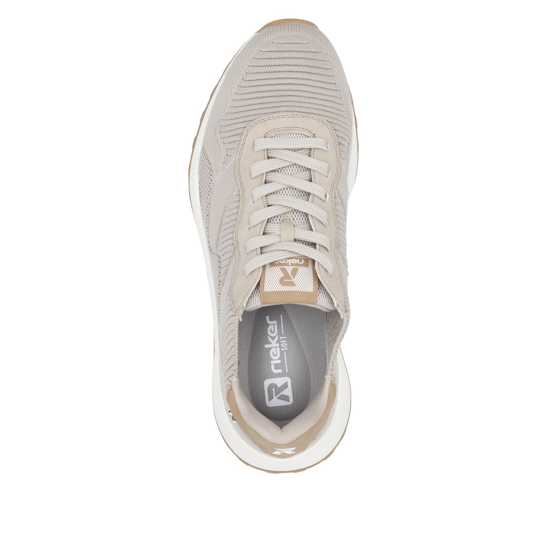 Beige waschbare Rieker Herren Sneaker Low U1302-62 mit einer Schnürung. Schuh von oben.