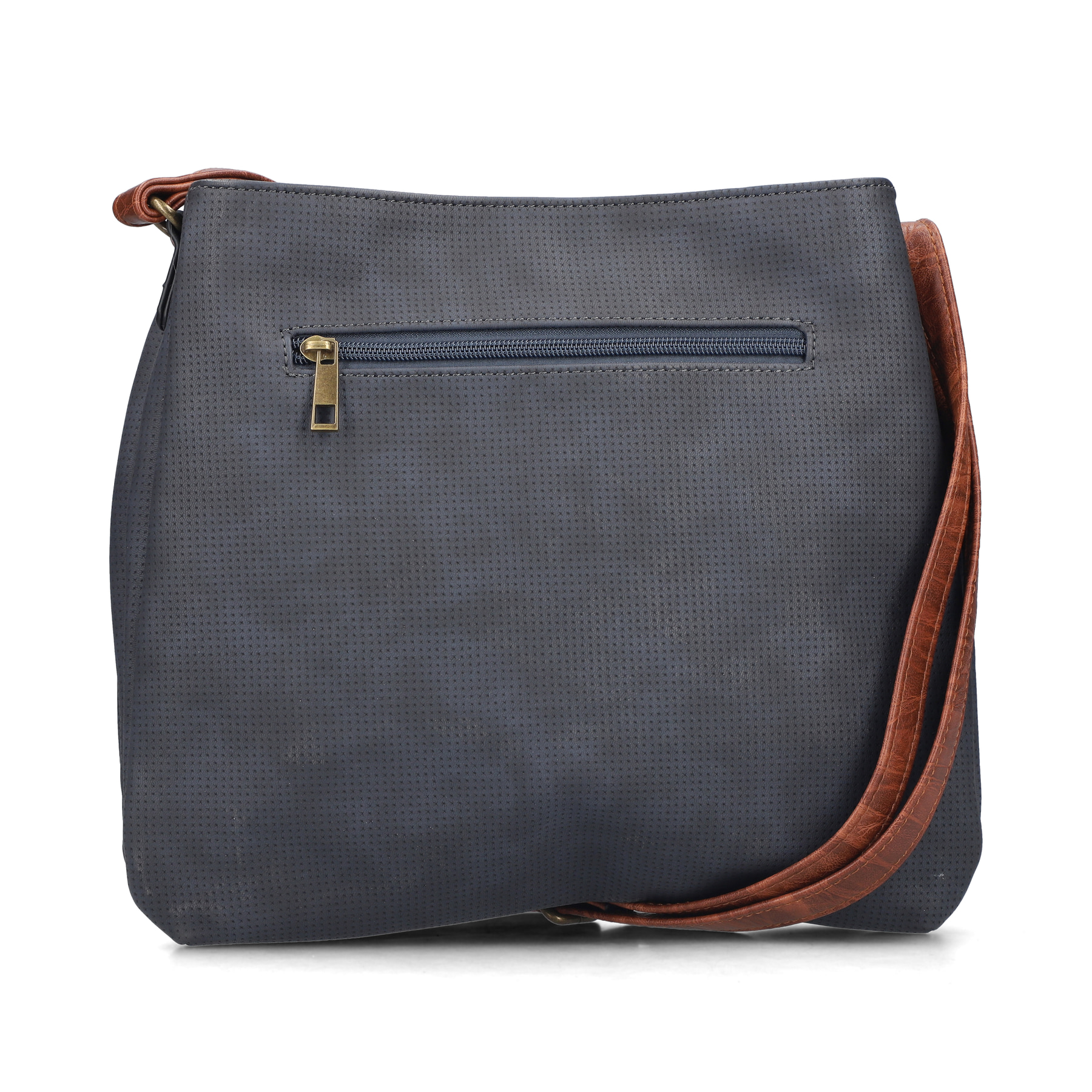 Sac à bandoulière Rieker H1005-14 bleu avec fermeture éclair et pendentif en forme de cœur. Verso.