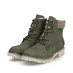 
Staubgraue Rieker Damen Stiefeletten Y9071-40 mit einer Profilsohle mit Blockabsatz. Schuh seitlich schräg