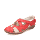 Rote Rieker Ballerinas M1677-33 mit einem Klettverschluss sowie Komfortweite G. Schuh seitlich schräg.