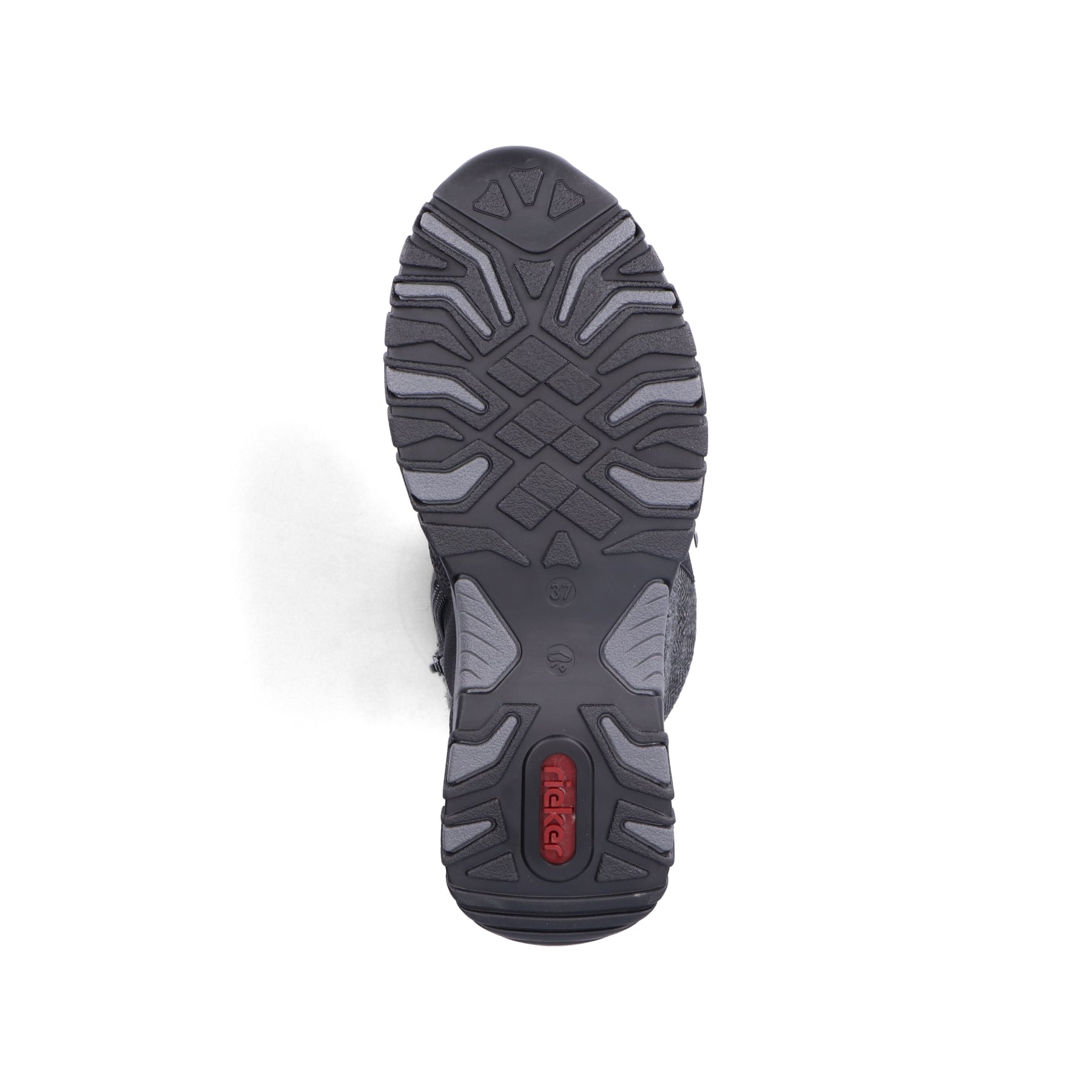 Schwarz-graue Rieker Damen Schnürstiefel M9643-01 mit einem Reißverschluss. Schuh Laufsohle.