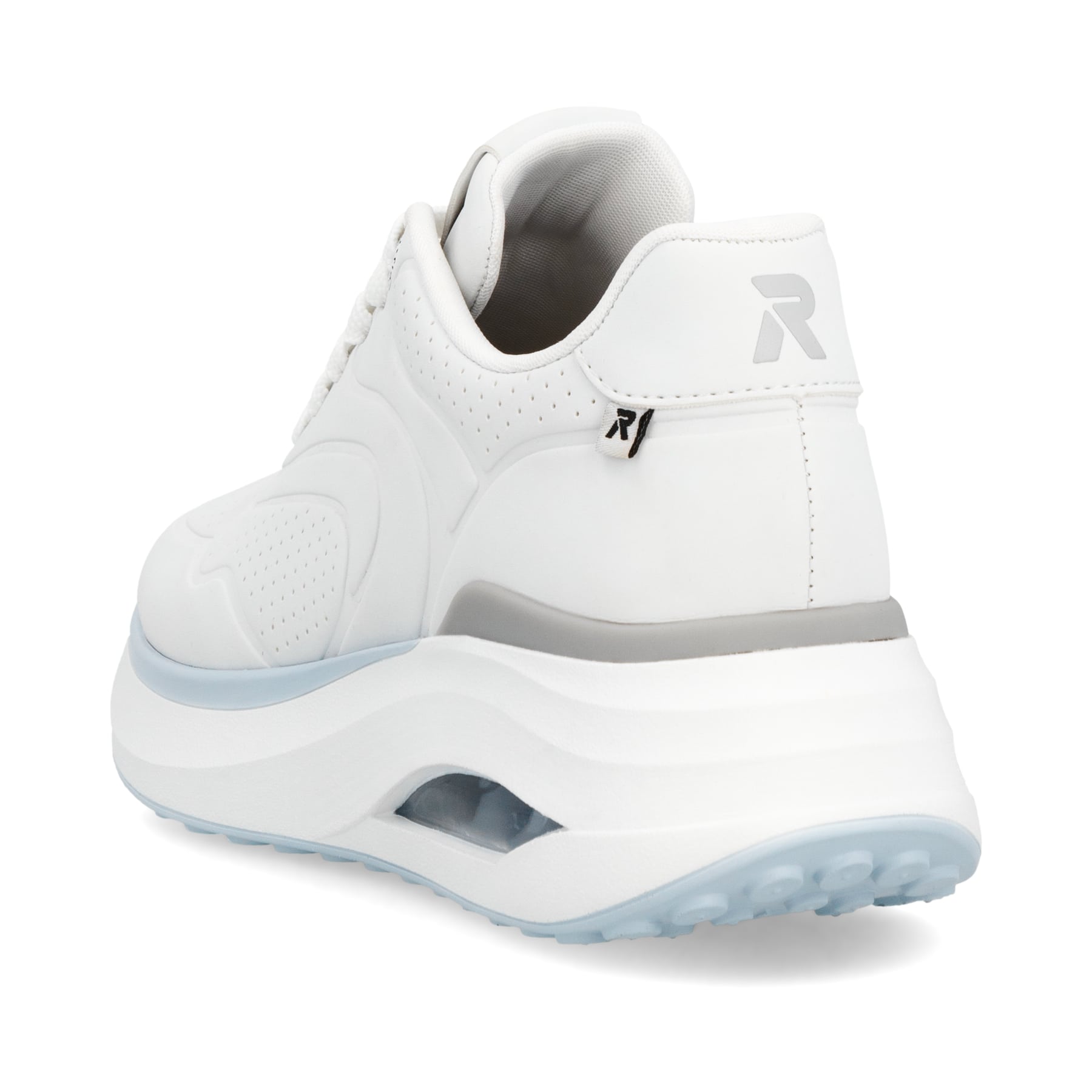 Weiße vegane Rieker Damen Sneaker Low W2700-80 mit einer Schnürung. Schuh von hinten.