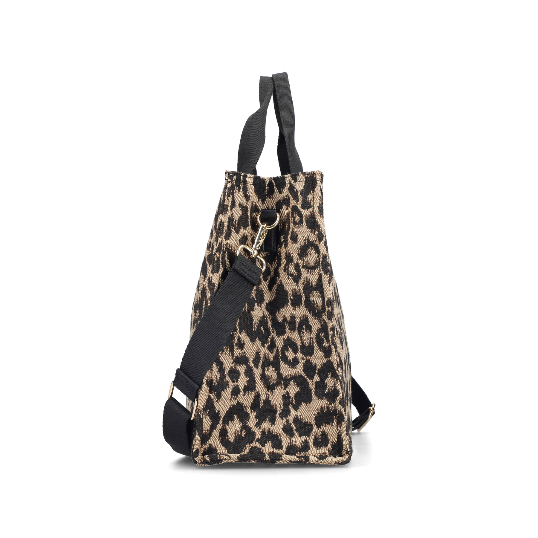 Sac à main Rieker H1070-90 en imprimé animalier avec fermeture éclair et sangle d’épaule amovible et ajustable. Ouvert.