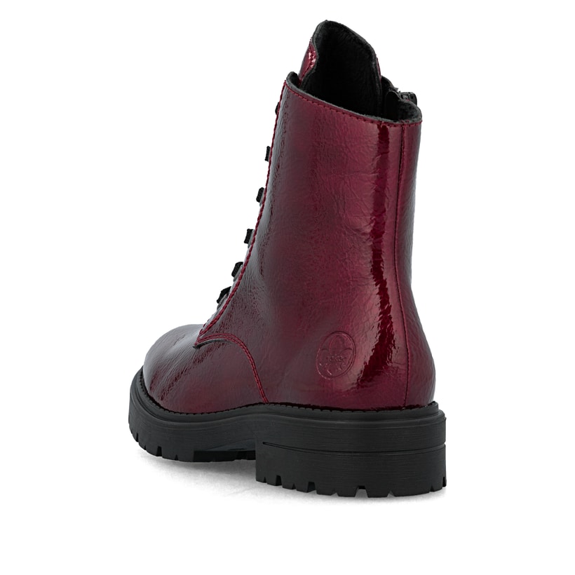 Dunkelrote Rieker Damen Schnürstiefel Z2841-33 mit einem Reißverschluss. Schuh von hinten.