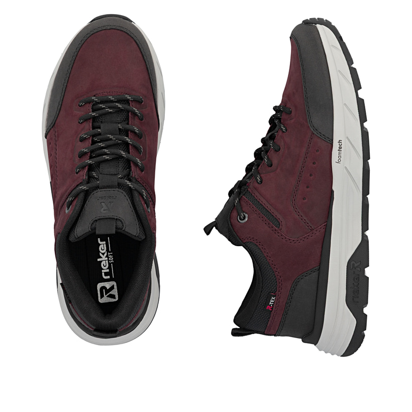 Baskets basses Rieker rouges pour hommes 06103-35 avec membrane RiekerTEX. Chaussure vue de dessus, couchée.