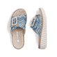 Mehrfarbige Rieker Damen Pantoletten 69253-90 mit trendigen Schnalle. Schuh von oben, liegend.