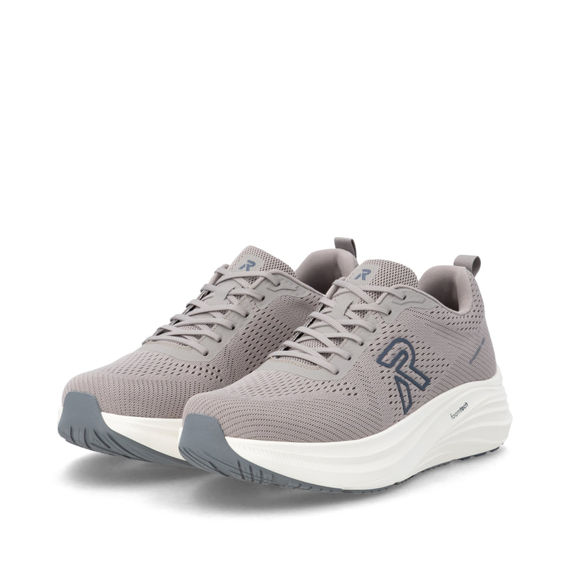 Beige Rieker Sport Herren Sneaker Low U4101-62. Schuhpaar seitlich schräg.