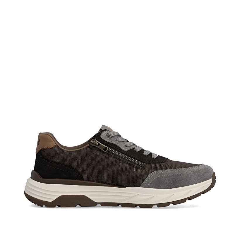 Baskets basses Rieker marron pour homme 06100-25 avec fermeture éclair. Côté intérieur de la chaussure.