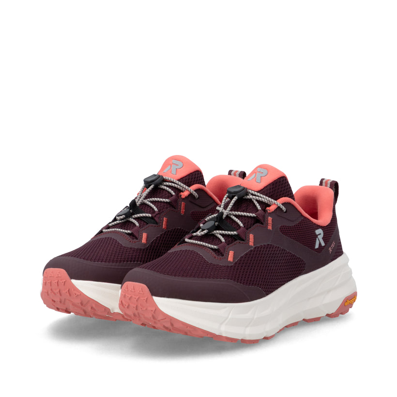 Rote Rieker Sport Damen Sneaker Low W4502-30. Schuhpaar seitlich schräg.