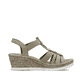 Grüne Rieker Keilsandaletten 619B2-52 mit Schmuckelementen sowie einem Gummizug. Schuh Innenseite.