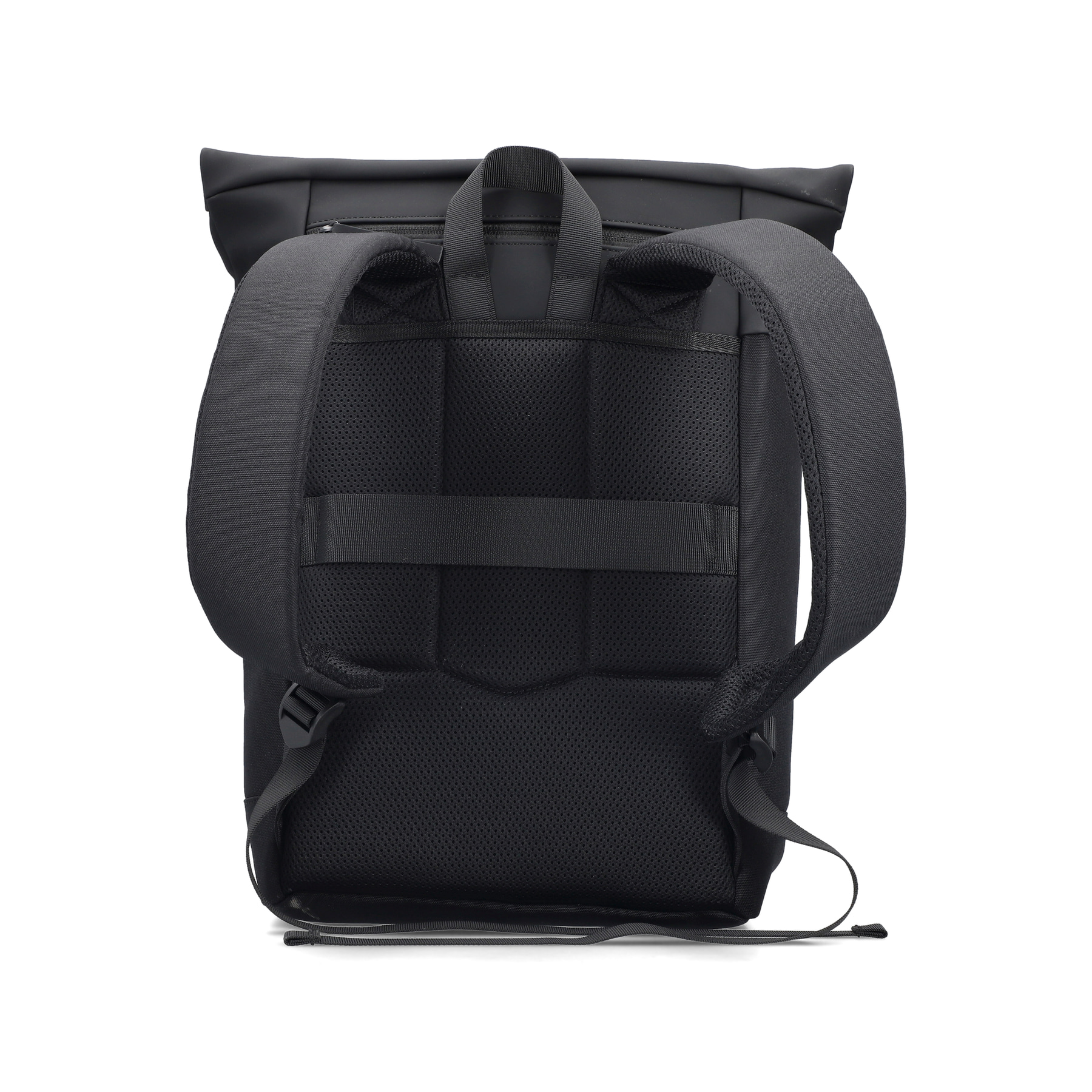 Sac à dos Rieker H5101-02 noir avec fermeture éclair, compartiment rembourré pour ordinateur portable et bretelles ajustable. Arrière.