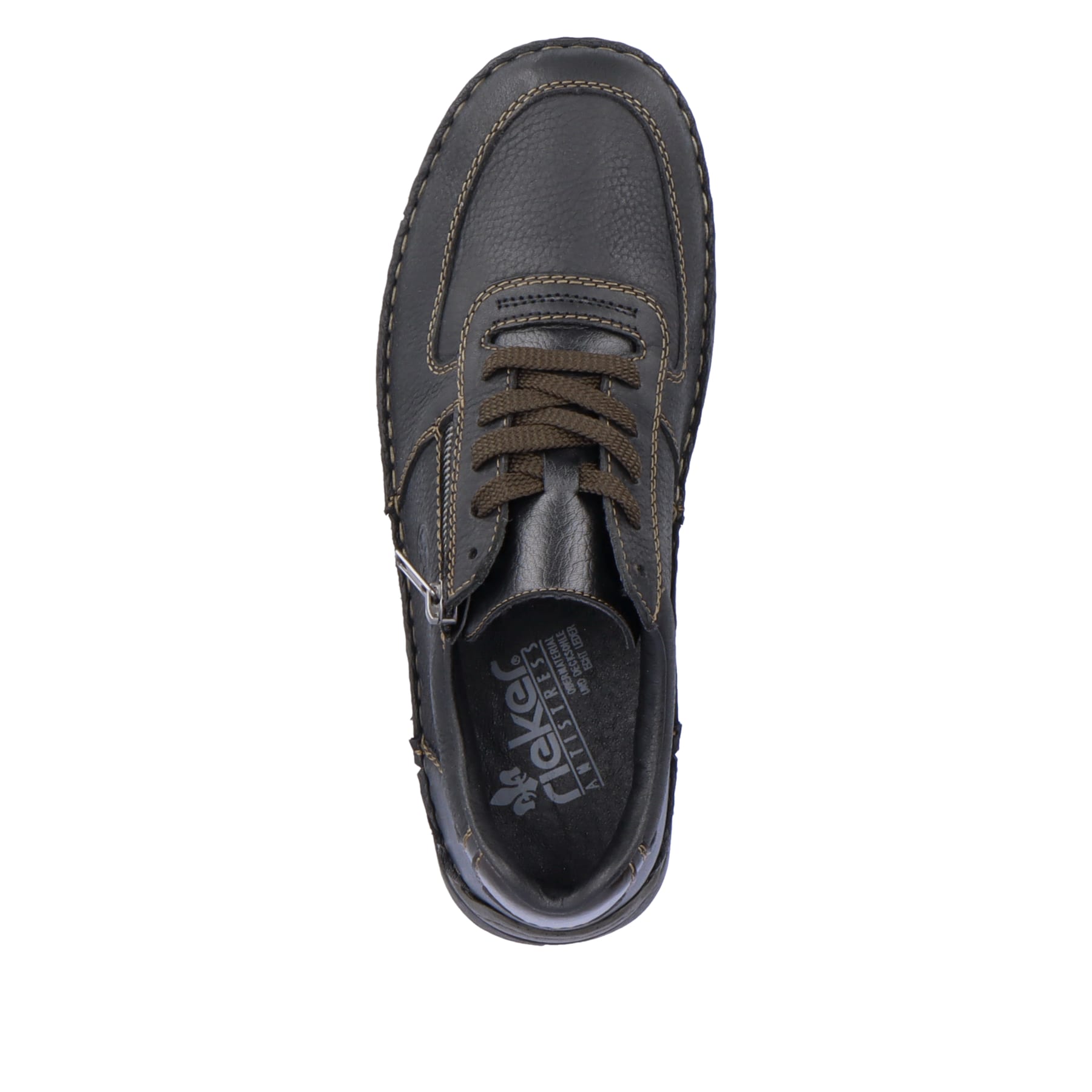 Asphaltschwarze Rieker Herren Schnürschuhe 05330-00 mit Schnürung und Reißverschluss. Schuh von oben